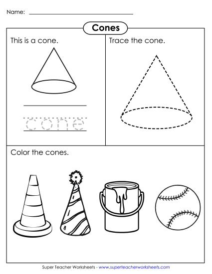 Individual Shapes - Cone: Trace & Color