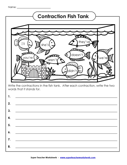 Worksheets - Contraction Fish Tank Worksheets - Contraction Fish Tank