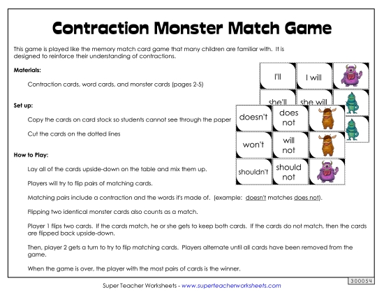 Games - Contraction Monster Match Game