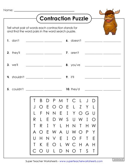 Worksheets - Contraction Puzzle
