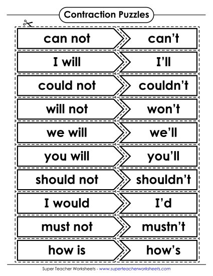 English -Language Arts Puzzle Match - Contractions English -Language Arts Puzzle Match - Contractions