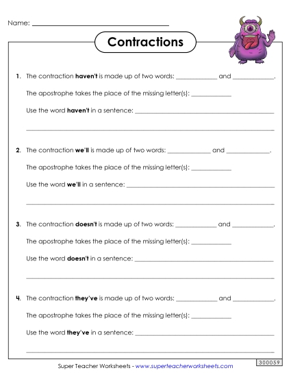 Worksheets - Contractions - Thinking Activity