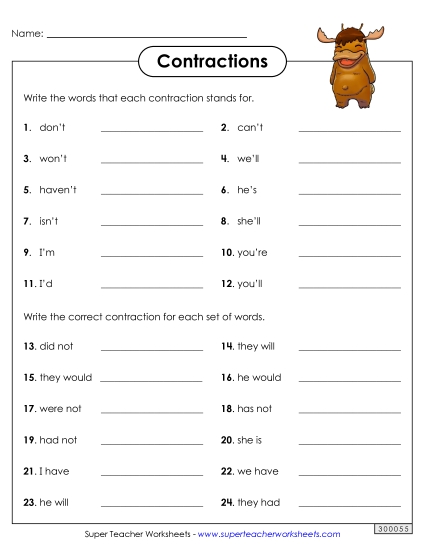 Worksheets - Contractions Worksheet