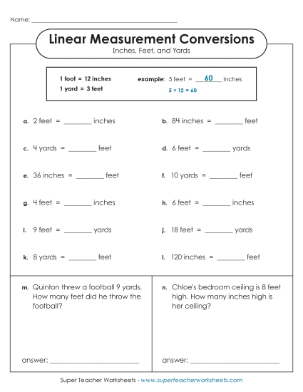 Conversions & Unit Comparisons - Converting Inches, Feet, and Yards (Basic)