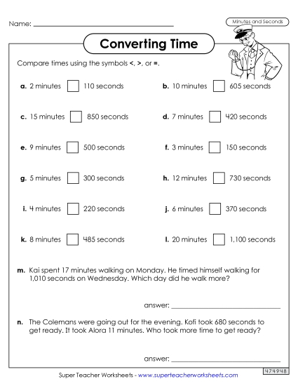 Hours, Minutes, Seconds - Converting Time: Minutes and Seconds Greater Than, Less Than, or Equal to Hours, Minutes, Seconds - Converting Time: Minutes and Seconds Greater Than, Less Than, or Equal to