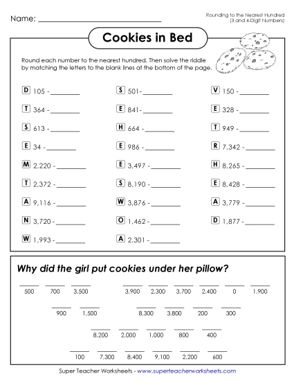 Rounding - Cookies in Bed (Rounding to the Nearest Hundred) Rounding - Cookies in Bed (Rounding to the Nearest Hundred)