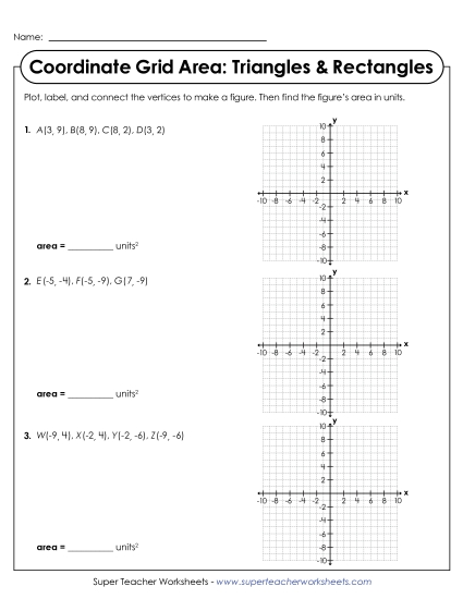 Area & Perimeter on a Coordinate Grid - Coordinate Grid Area: Triangles & Rectangles Mixed