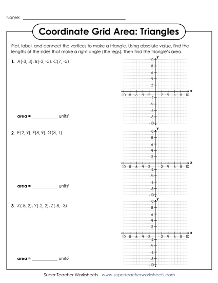 Area & Perimeter on a Coordinate Grid - Coordinate Grid Area: Triangles Worksheet 1