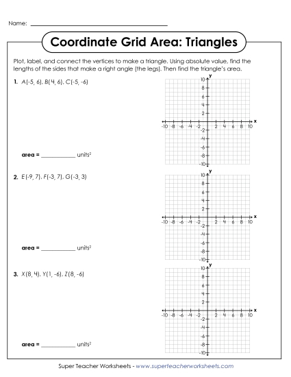 Area & Perimeter on a Coordinate Grid - Coordinate Grid Area: Triangles Worksheet 2