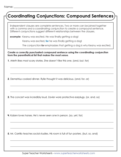 Compound Sentences - Coordinating Conjunctions in Compound Sentences