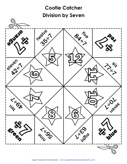 Origami Fortune Tellers (aka Cootie Catchers) - Cootie Catcher Divide by SEVEN Origami Fortune Tellers (aka Cootie Catchers) - Cootie Catcher Divide by SEVEN