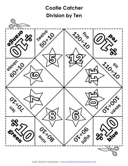 Origami Fortune Tellers (aka Cootie Catchers) - Cootie Catcher Divide by TEN