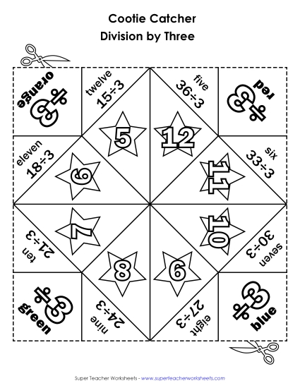 Origami Fortune Tellers (aka Cootie Catchers) - Cootie Catcher Divide by THREE Origami Fortune Tellers (aka Cootie Catchers) - Cootie Catcher Divide by THREE