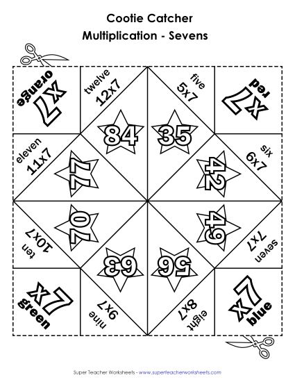 Multiplication Worksheet Images - Cootie Catcher Multiply by SEVEN Multiplication Worksheet Images - Cootie Catcher Multiply by SEVEN