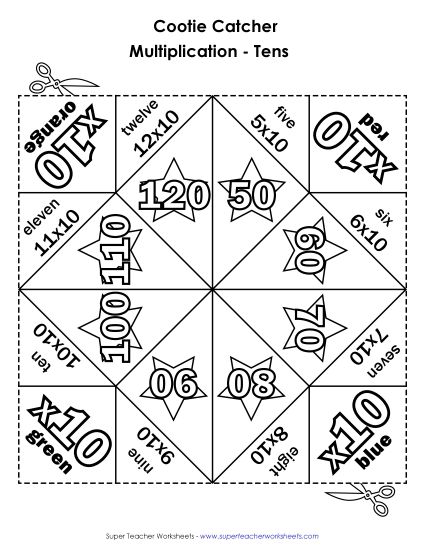 Multiplication Worksheet Images - Cootie Catcher Multiply by TEN