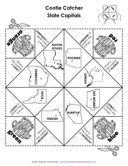 States & Capitals Games - Cootie Catcher: States and Caps States & Capitals Games - Cootie Catcher: States and Caps