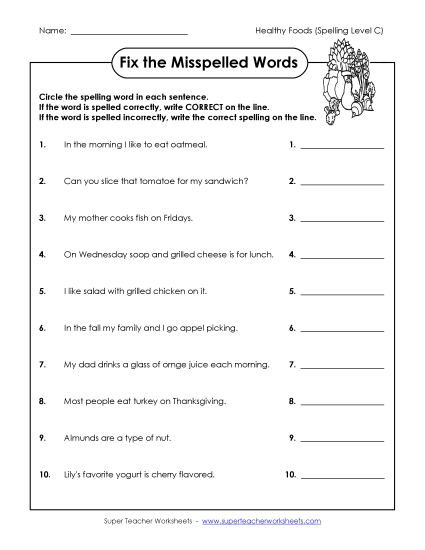 Worksheets and Activities - Correct or Incorrect? (C-Healthy Foods) 