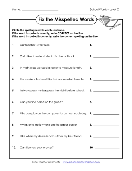 Worksheets and Activities - Correct or Incorrect? (C-School Words) Worksheets and Activities - Correct or Incorrect? (C-School Words)