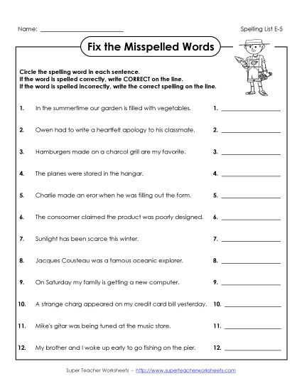 Printable Worksheets - Correct or Incorrect? (E-5)