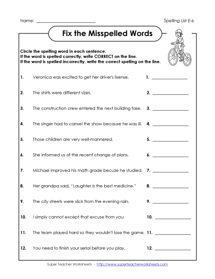 Printable Worksheets - Correct or Incorrect? (E-6) Printable Worksheets - Correct or Incorrect? (E-6)