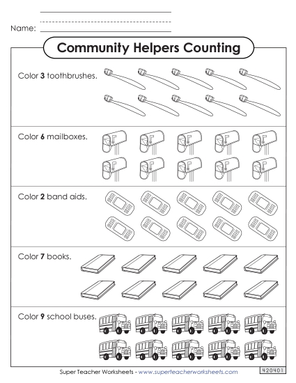Counting Up to 10 - Count and Color the Items (Community Helpers) Counting Up to 10 - Count and Color the Items (Community Helpers)