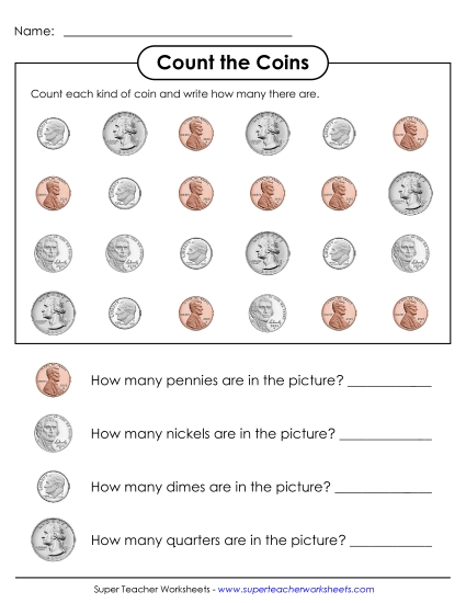 Pennies, Nickels, Dimes, Quarters - Count the Coins Pennies, Nickels, Dimes, Quarters - Count the Coins