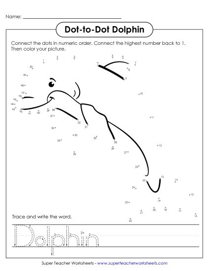 Count and Write - Count to 50 & Write: Dolphin (Printable PDF Worksheet)