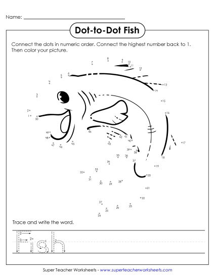 Count and Write - Count to 50 & Write: Fish (Printable PDF Worksheet)