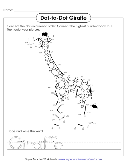 Count and Write - Count to 50 & Write: Giraffe (Printable PDF Worksheet)
