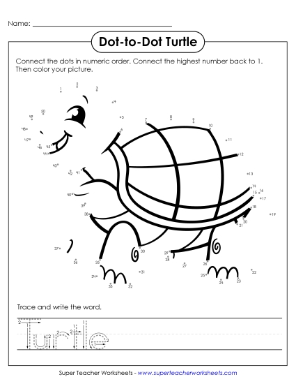 Count and Write - Count to 50 & Write: Turtle (Printable PDF Worksheet)