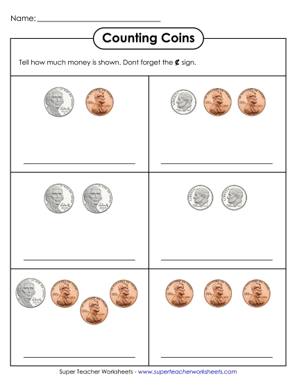 Worksheets - Counting Coins (Basic) Worksheets - Counting Coins (Basic)