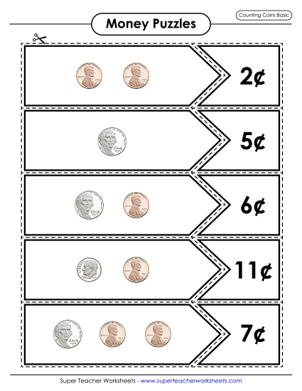 Games, Puzzles, Task Cards - Counting Coins Matching Puzzle (Basic)