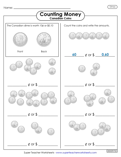 Basic (Single Coins & Bills) - Counting Dimes