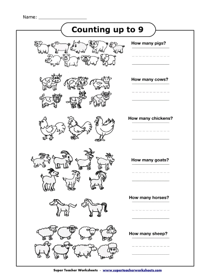 Counting Up to 10 - Counting Farm Animals (Up to 9)