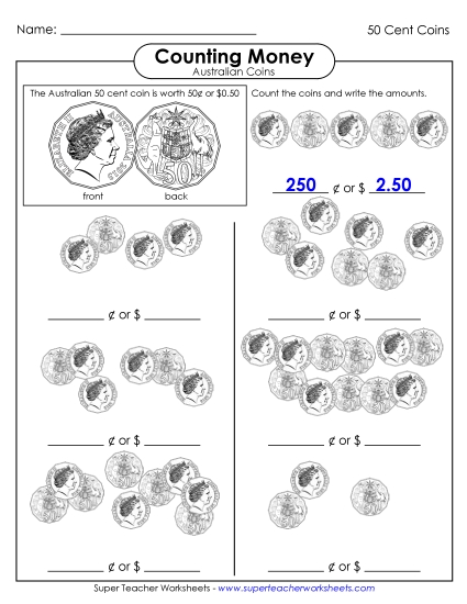 Single Coins (Very Basic Level) - Counting Fifty Cent Coins Single Coins (Very Basic Level) - Counting Fifty Cent Coins