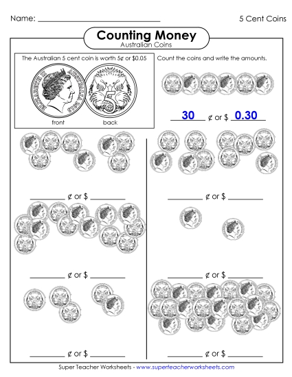 Single Coins (Very Basic Level) - Counting Five Cent Coins Single Coins (Very Basic Level) - Counting Five Cent Coins
