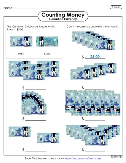 Basic (Single Coins & Bills) - Counting Fives