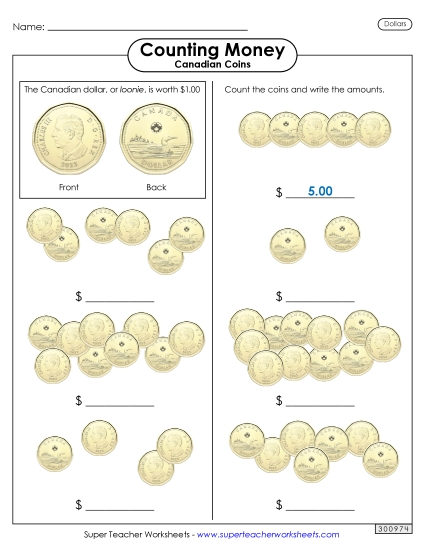 Basic (Single Coins & Bills) - Counting Loonies