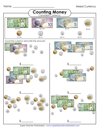 Mixed Coins & Bills - Counting Mixed Coins & Bills #1