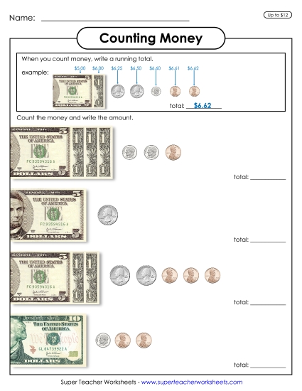 Amounts Up to $12 - Counting Money With a Running Total