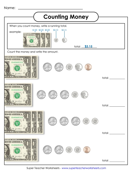Amounts Up to $4 - Counting Money With a Running Total (Up to $4)