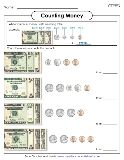 Amounts Up to $50 - Counting Money With a Running Total (Up to $50) Amounts Up to $50 - Counting Money With a Running Total (Up to $50)