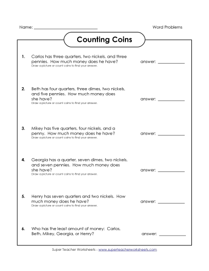 Other - Counting Money Word Problems