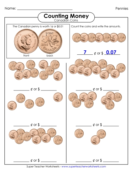 Basic (Single Coins & Bills) - Counting Pennies