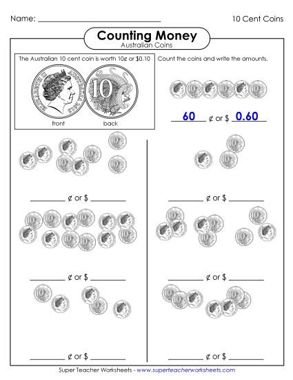 Single Coins (Very Basic Level) - Counting Ten Cent Coins Single Coins (Very Basic Level) - Counting Ten Cent Coins