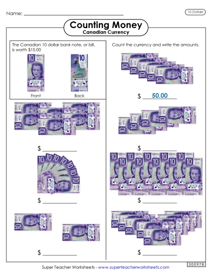 Basic (Single Coins & Bills) - Counting Tens