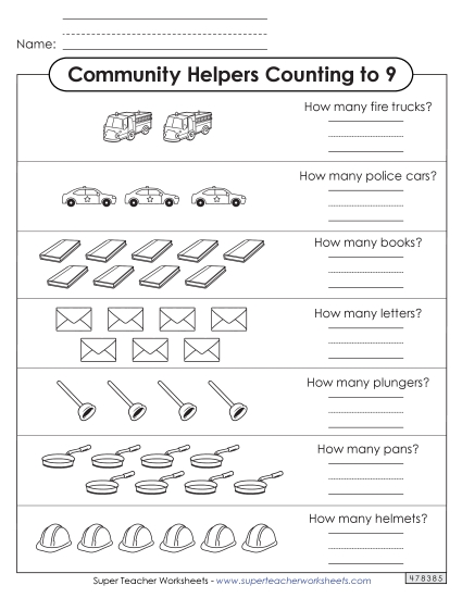 Counting Up to 10 - Counting to 9 (Community Helpers)