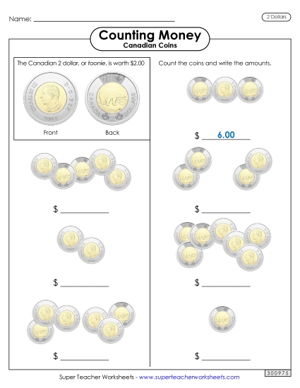 Basic (Single Coins & Bills) - Counting Toonies