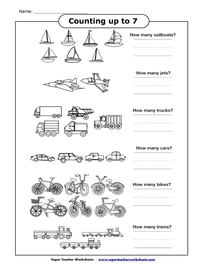 Counting Up to 10 - Counting - Transportation (Up to 7)