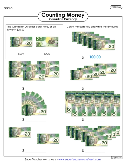 Basic (Single Coins & Bills) - Counting Twenties